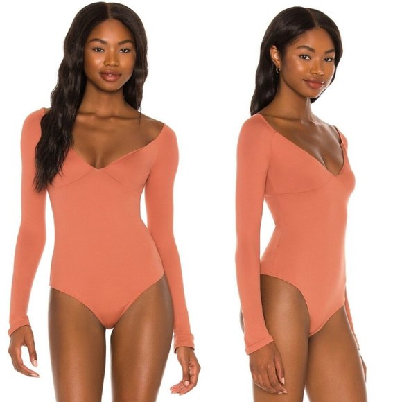 ALIX NYC Jansen V-Neck Long Sleeve Thong Bodysuit in Clay Women's Size Small - Picture 1 of 8